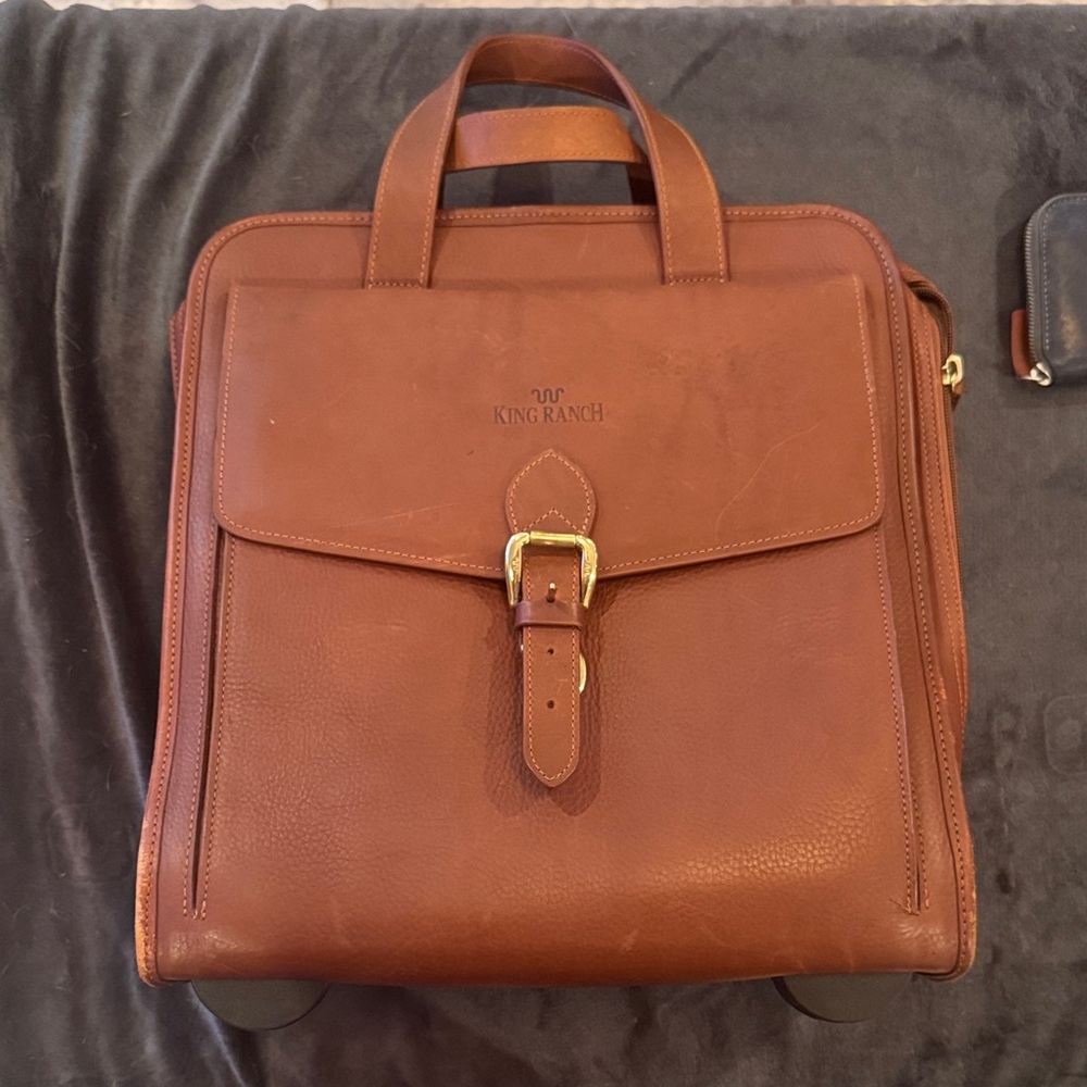 Brown Genuine King Ranch Leather Rolling Laptop Bag